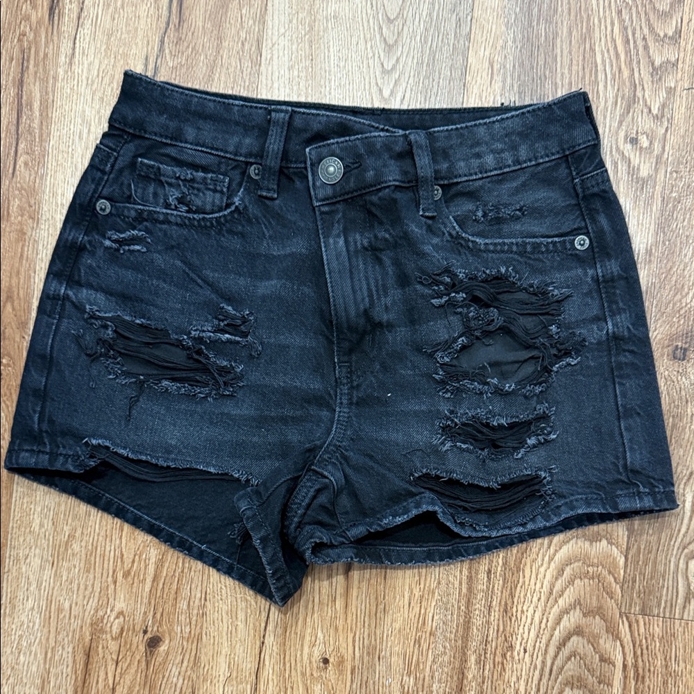 American Eagle Outfitters Black Distressed Jean Mom Shorts